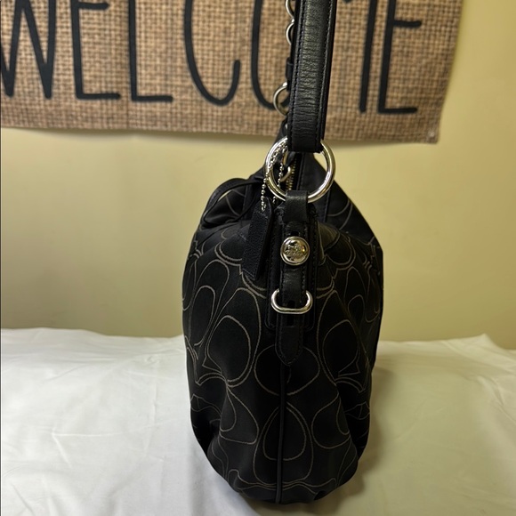 Coach Signature Stripe Black & Gray Hobo Shoulder Bag - Picture 3 of 15